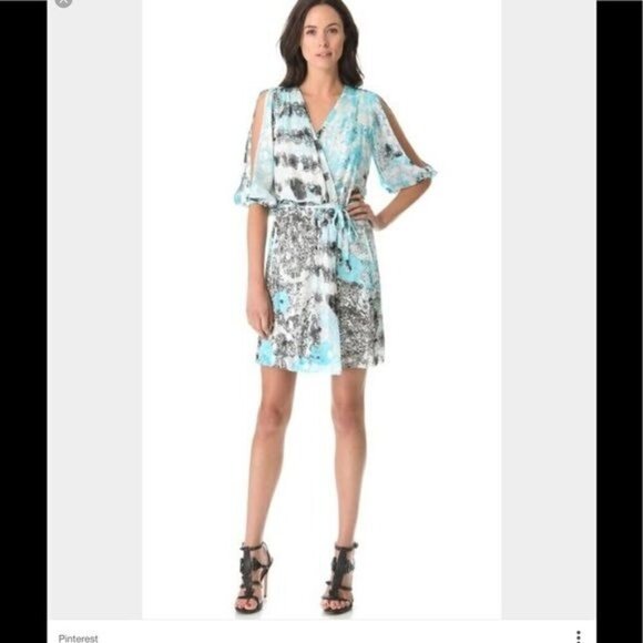 NWT Diane Von Furstenberg Autumn Silver Met Dot wrap mini dress size 8 - Picture 1 of 14